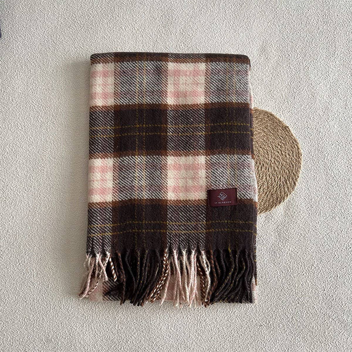 PLAID WOOL SCARF FOR WOMEN COZY WINTER KNIT_CWASC2336