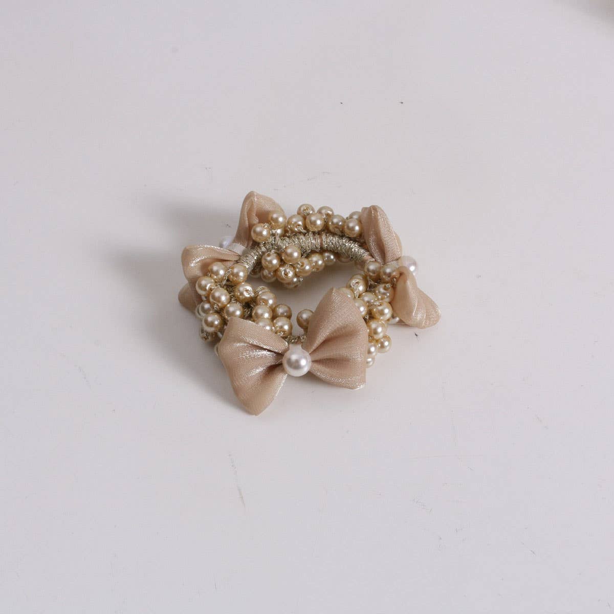 BOHO BOW PEARL SCRUNCHIE SWEET SUMMER HAIR TIE_CWAHA6778