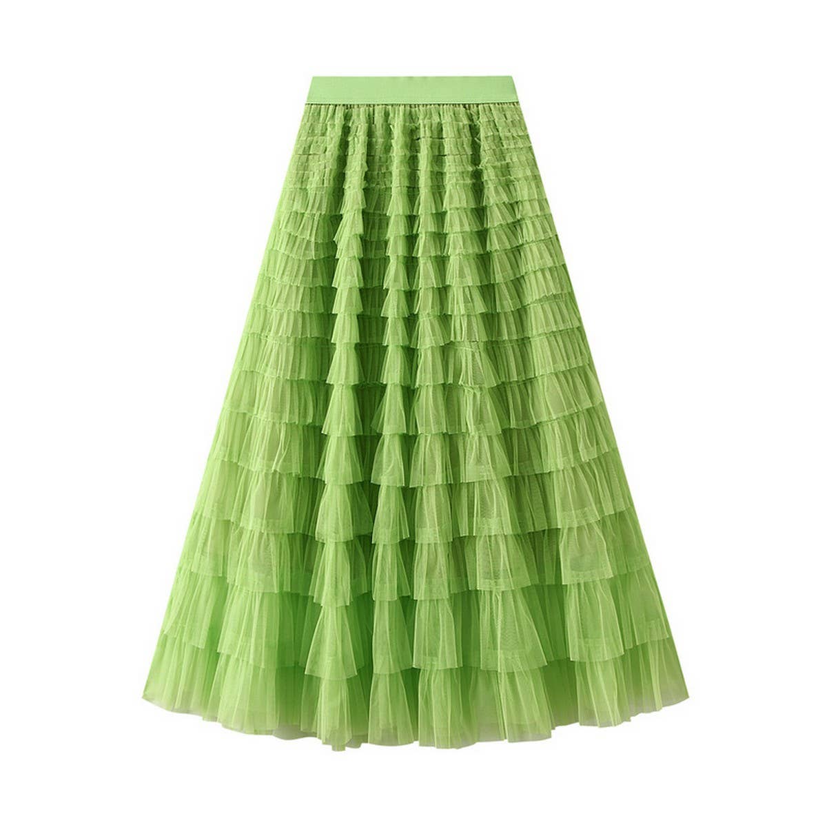 White Tulle Tiered Pleated A-Line Maxi Skirt_Cwbms0369
