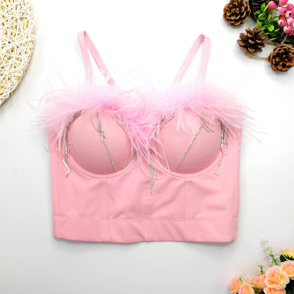 OSTRICH FEATHER SLIM FIT HERRINGBONE CORSET_CWMM4228