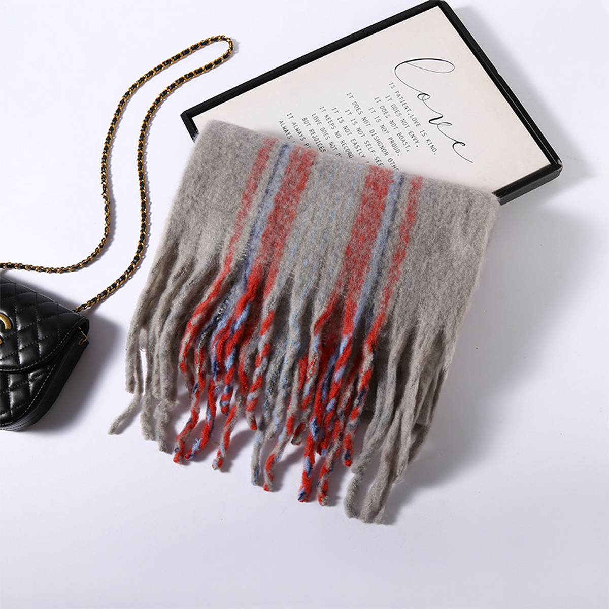 FAUX CASHMERE PLAID SCARF THICK FRINGED WRAP_CWASC2698