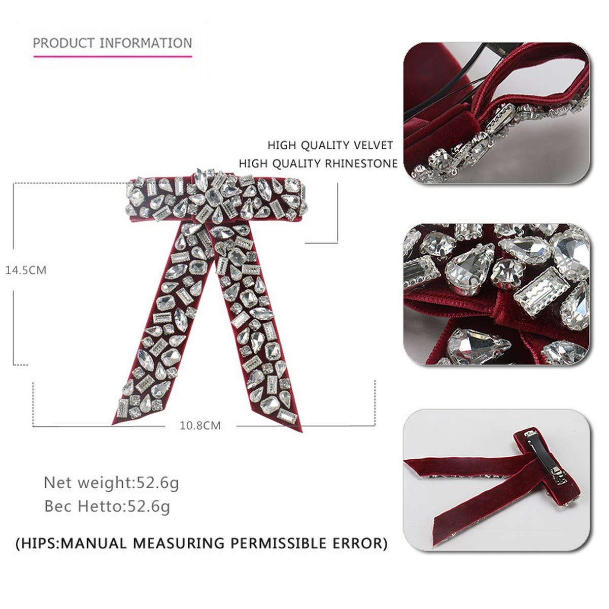 DIAMOND BOW HAIR ACCESSORY TOP CLIP PONYTAIL CLIP_CWAHA4415