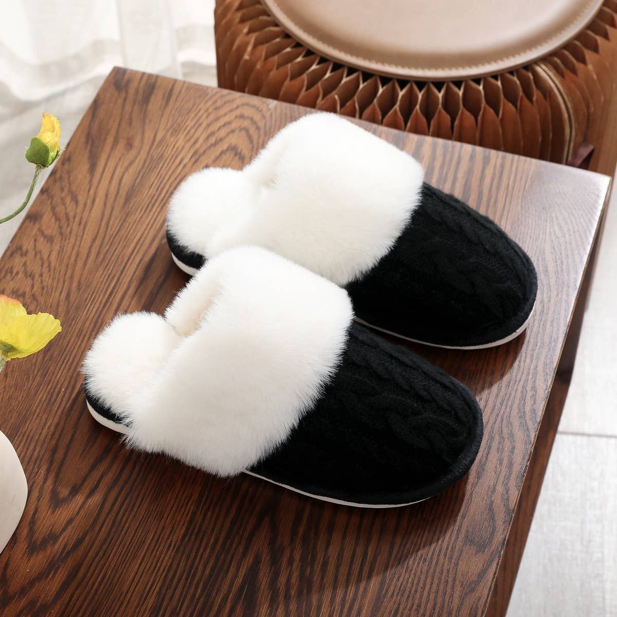 PLUSH CHENILLE KNIT SLIPPERS WARM HOME SHOES_CWSHF00214