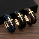 NEW LEATHER HANDWOVEN GOLD MAGNET BUCKLE BRACELET_CWAJE1468