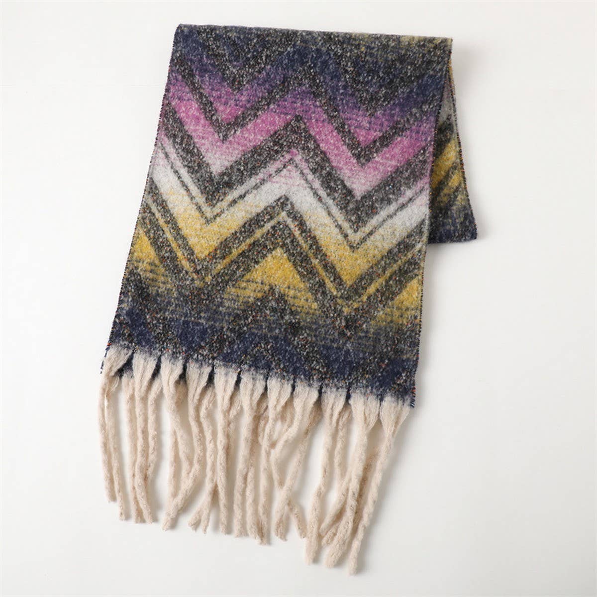 Zigzag Color Stripe Fringe Scarf For Winter_Cwasc2761