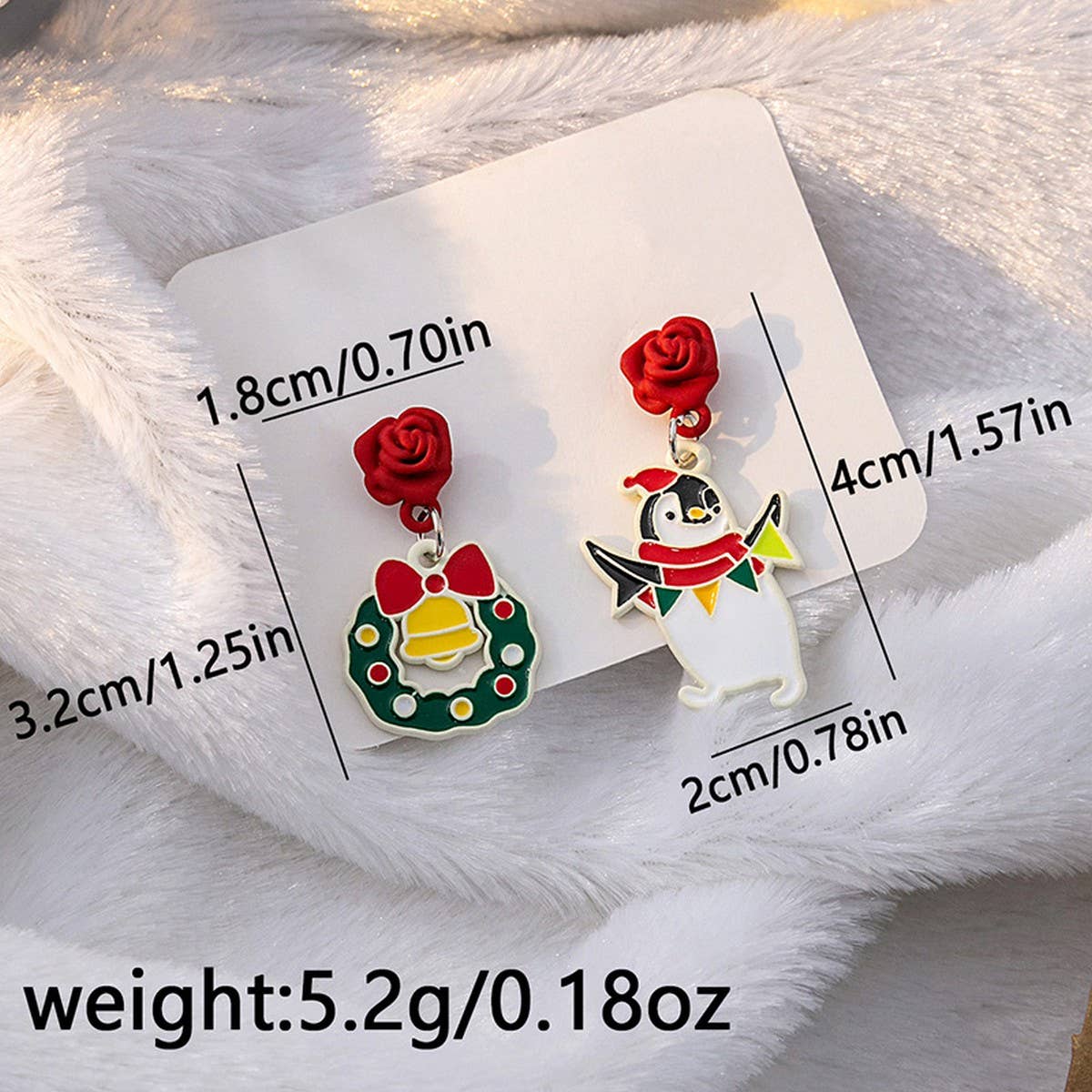 CHRISTMAS ELK BELL BOW ASYMMETRICAL EARRINGS_CWAJE1831