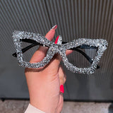 BLACK FRAME CAT EYE GLASSES WITH RHINESTONES_CWASG0764