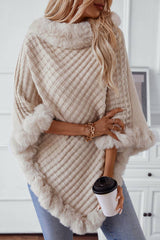 Cwocas0045_Thick Fur Collar Vintage Plaid Knitted Cape Shawl