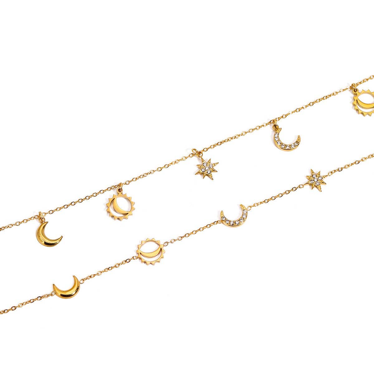 18K GOLD MOON STAR TASSEL BRACELET WITH CRYSTALS_CWAJE4662