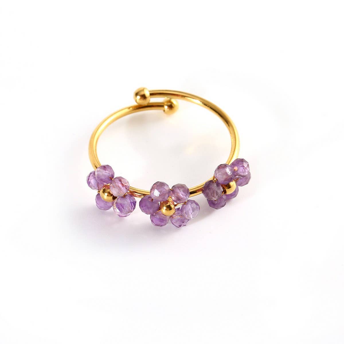 Triple Flower Open Ring In Natural Stone Steel_Cwmm8932