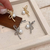 SIMPLE AND HIGH END PEARL PENDANT BOW EARRINGS_CWAJE2975