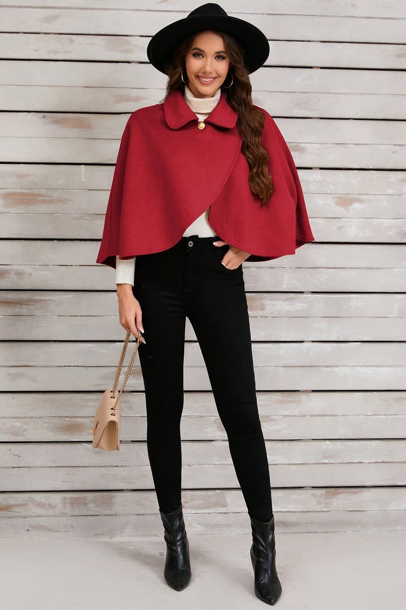 Cwoco0951_Solid Color Short Cape Shawl Coat