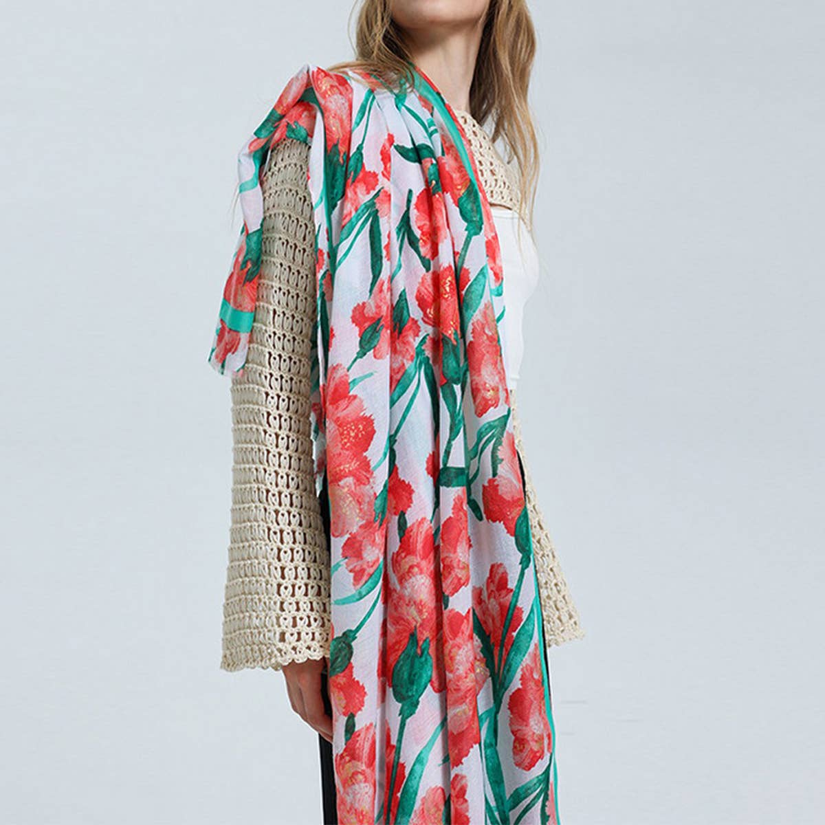 FLORAL SCARF LIGHTWEIGHT BEACH WRAP FOR WOMEN_CWASC0679