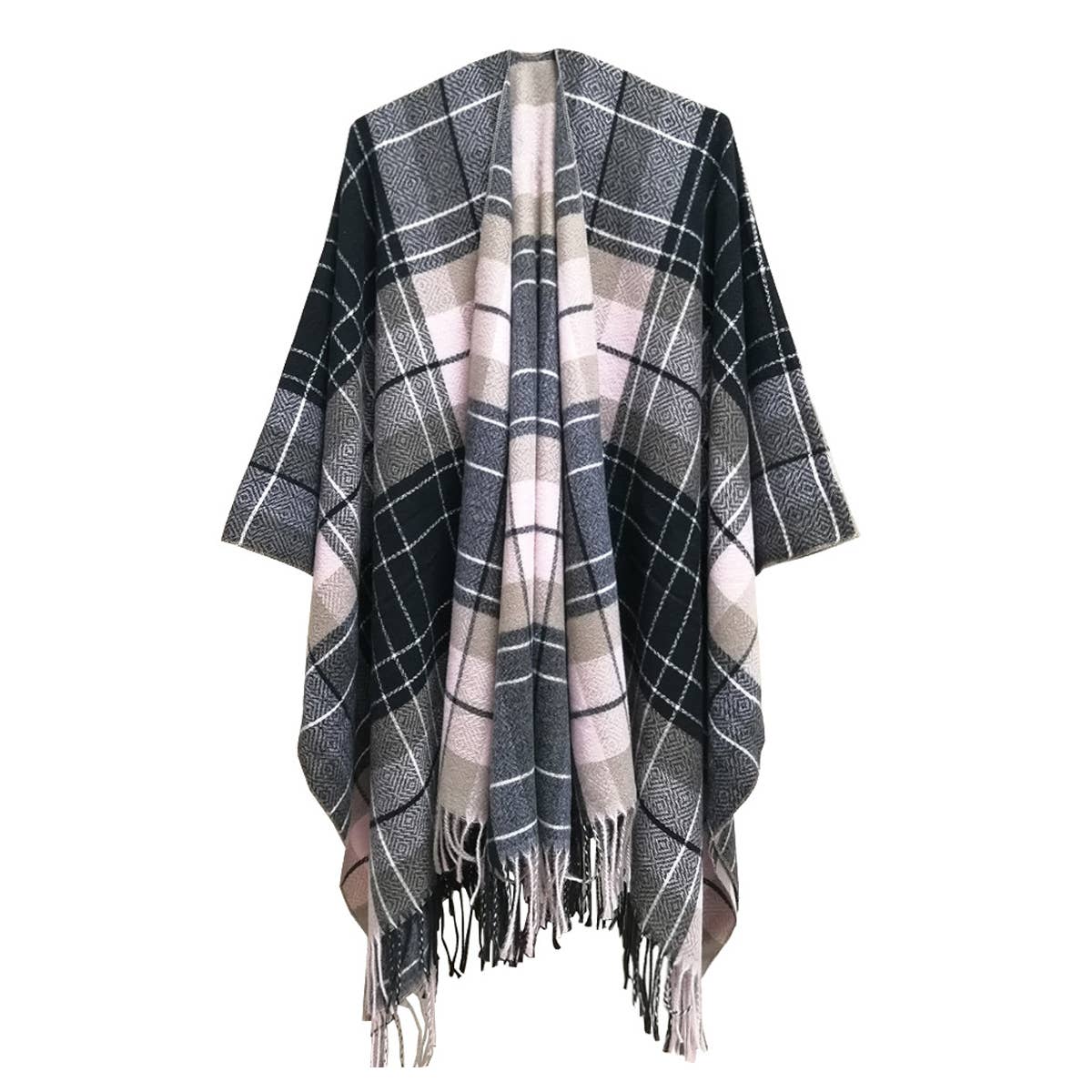 CAPE DOUBLE SIDED PLAID SLIT SHAWL_CWASC1209