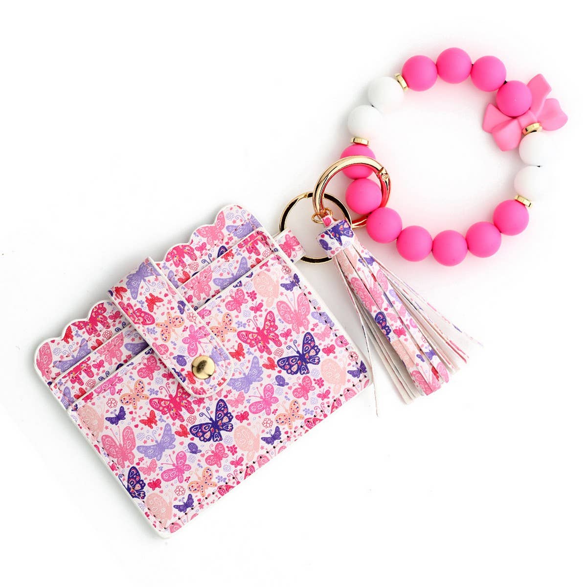 BUTTERFLY PRINT CARD HOLDER WITH BEADED KEYCHAIN_CWAB4960