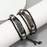 SIMPLE ALLOY FEATHER BEADED LEATHER BRACELET_CWMM4520