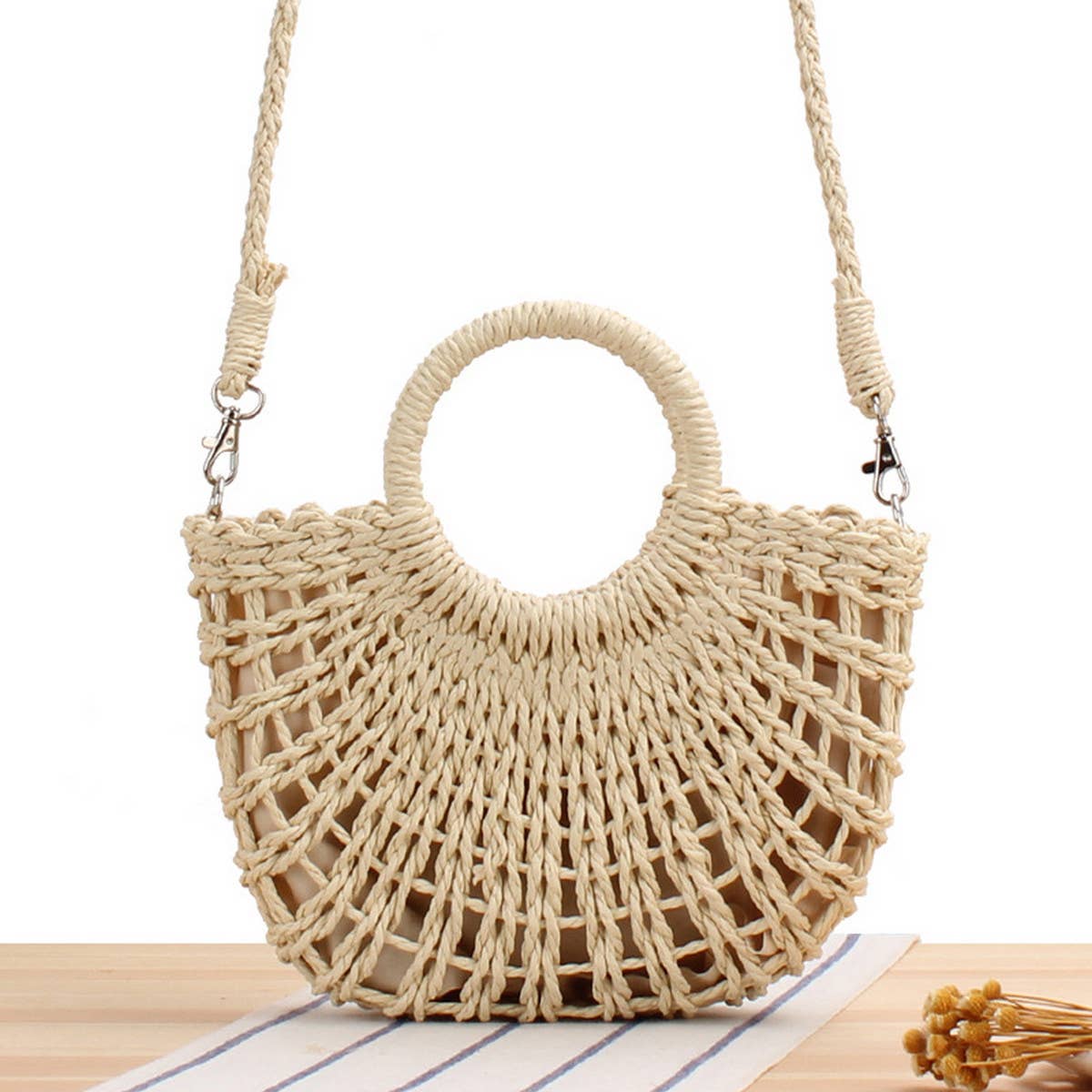 SEMI CIRCLE HOLLOW STRAW BAG_CWAB2098