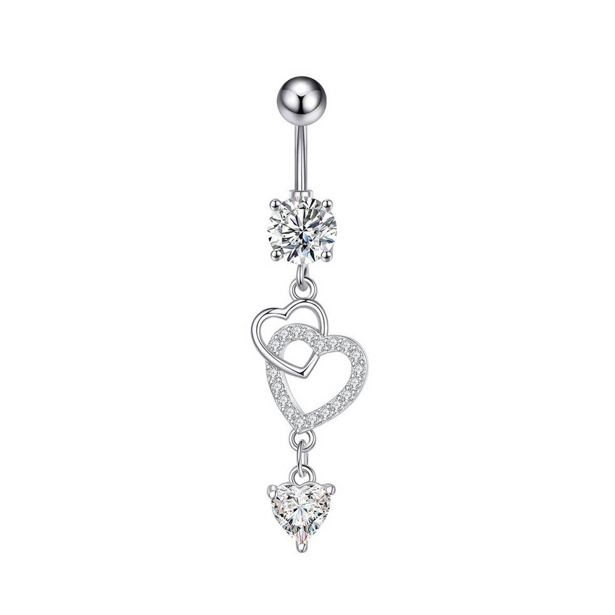 NEW HEART CZ DANGLE NAVEL RING PIERCING JEWELRY_CWMM9375