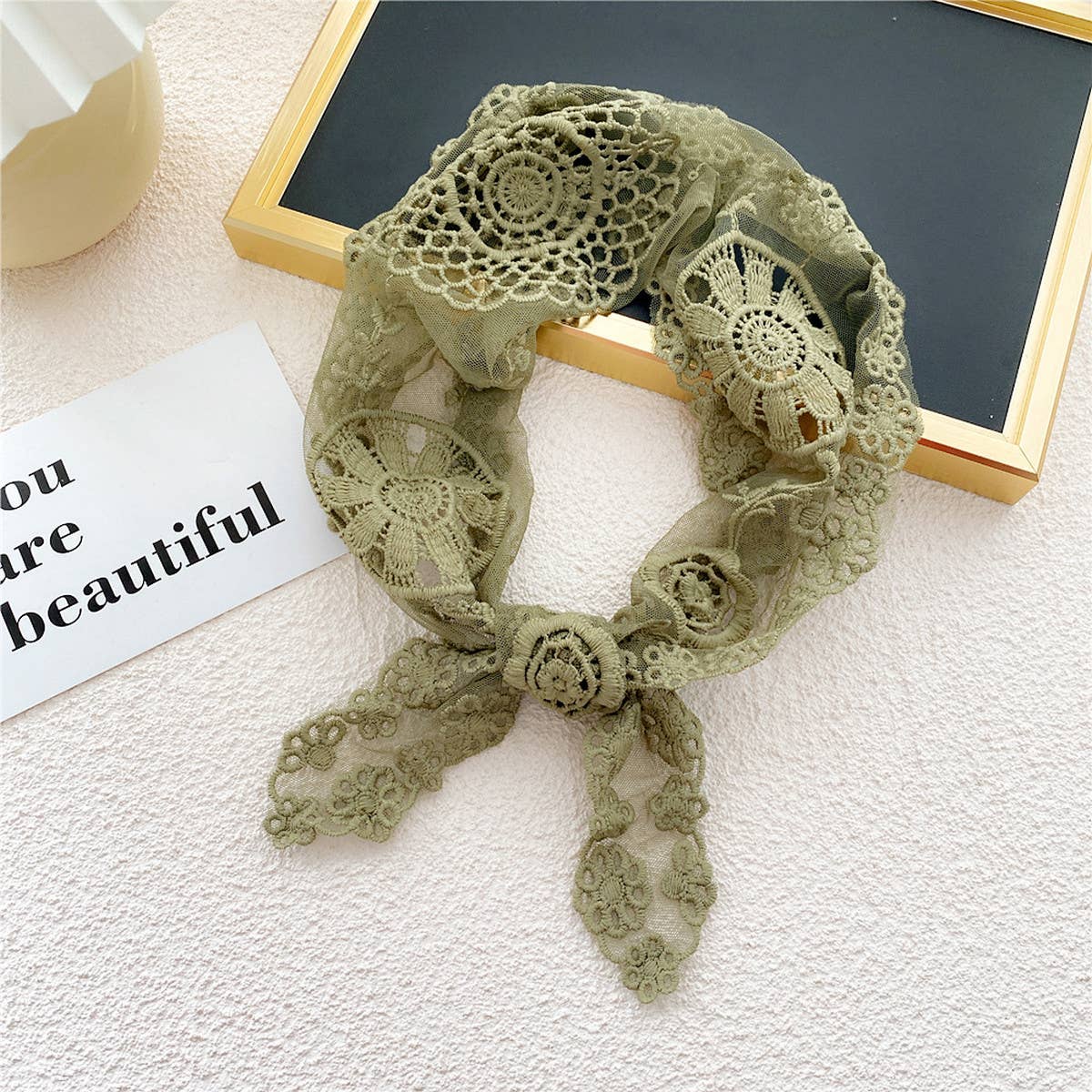 LACE FLORAL TRIANGLE SCARF NECK HAIR WRAP_CWASC0851