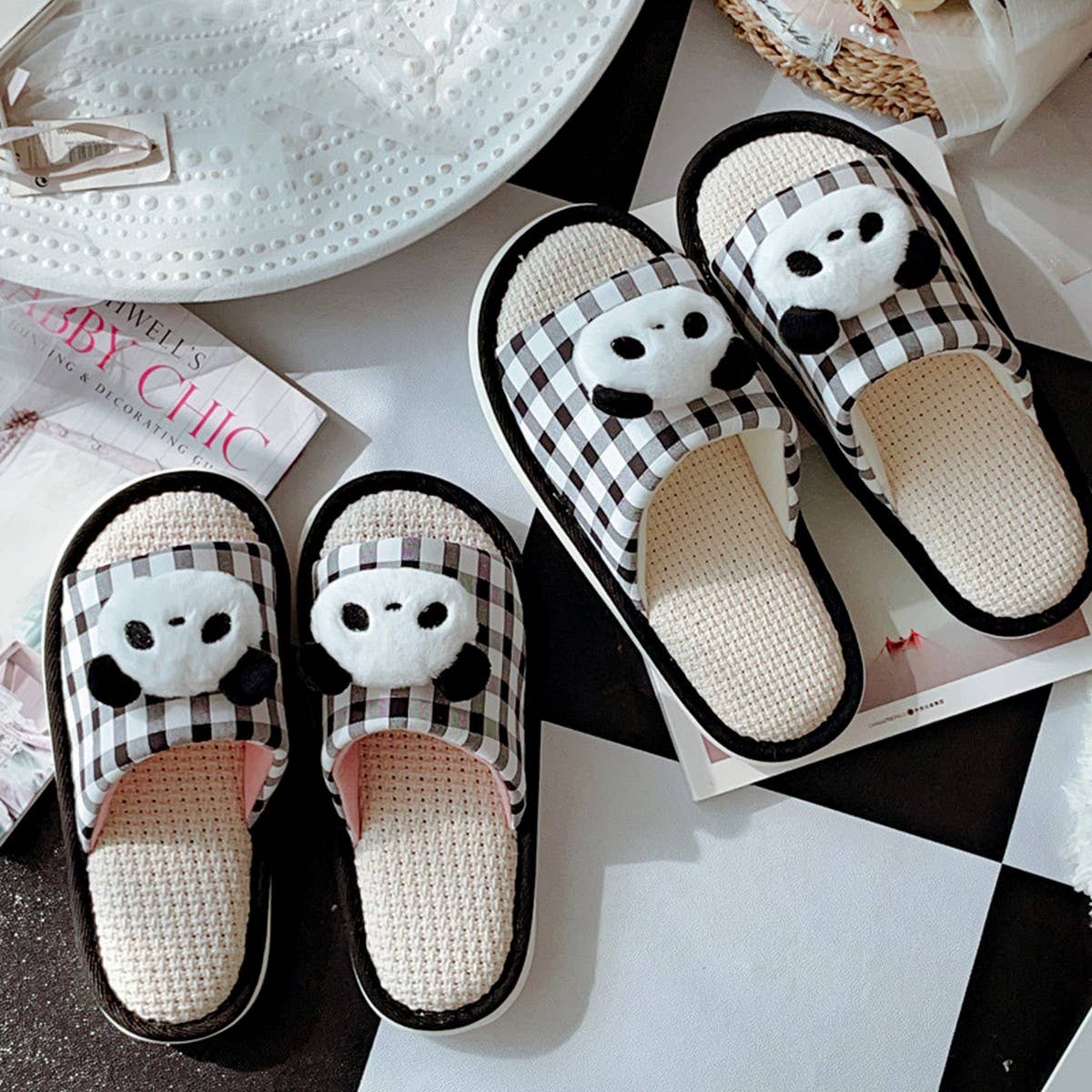NEW CUTE PANDA LINEN SLIPPERS FOR WOMEN AT HOME_CWMM2957