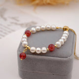 STRAWBERRY QUARTZ FRESHWATER PEARL BRACELET_CWAJE1689