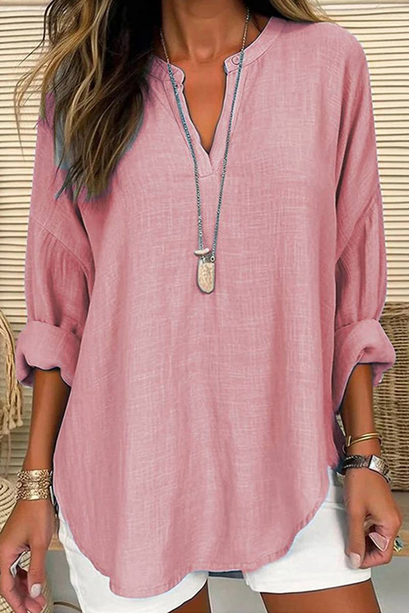 V-Neck Cotton And Linen Fashion Breathable Shirt