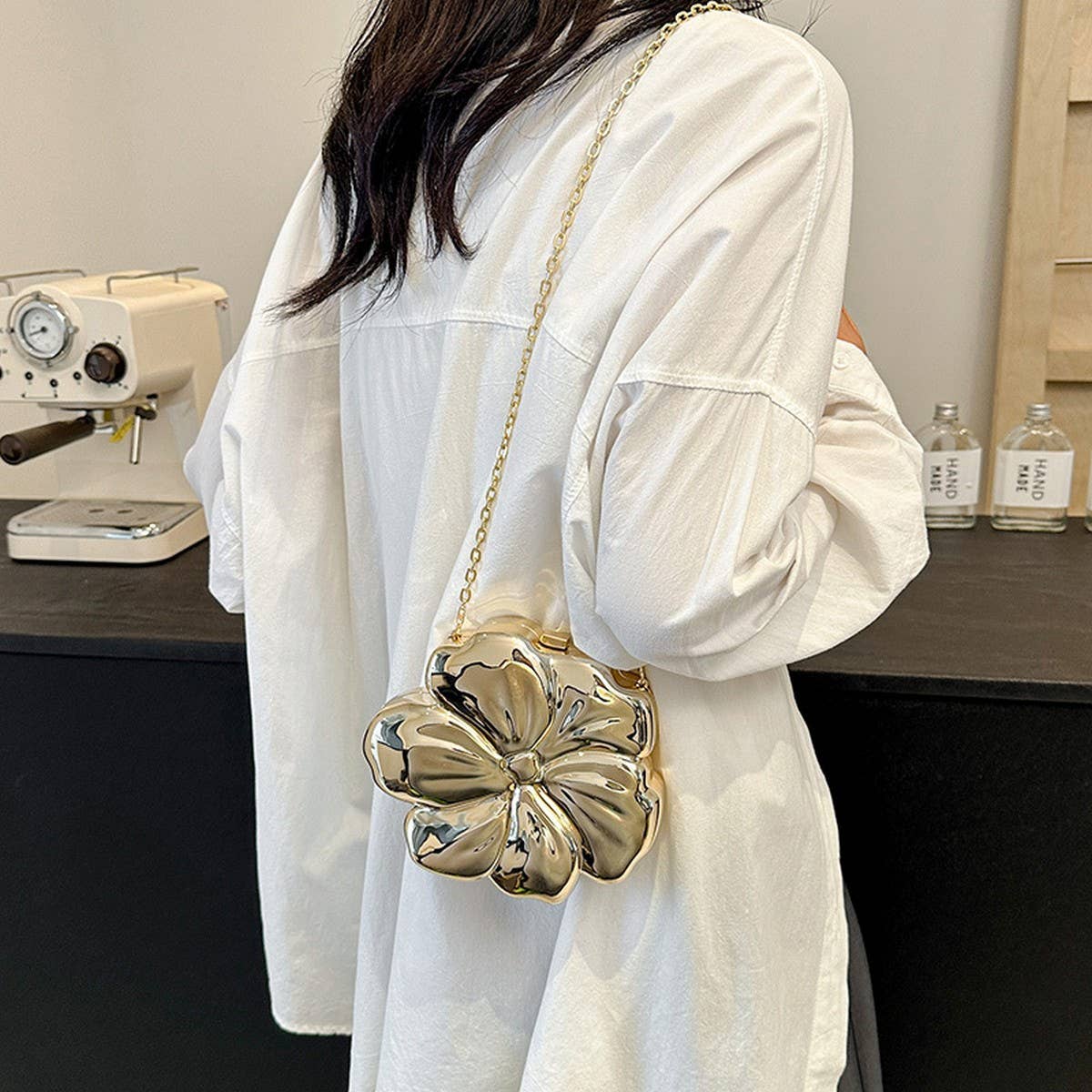 FLOWER GOLD PRESSED BAG BANQUET BAG CLUTCH_CWAB3259