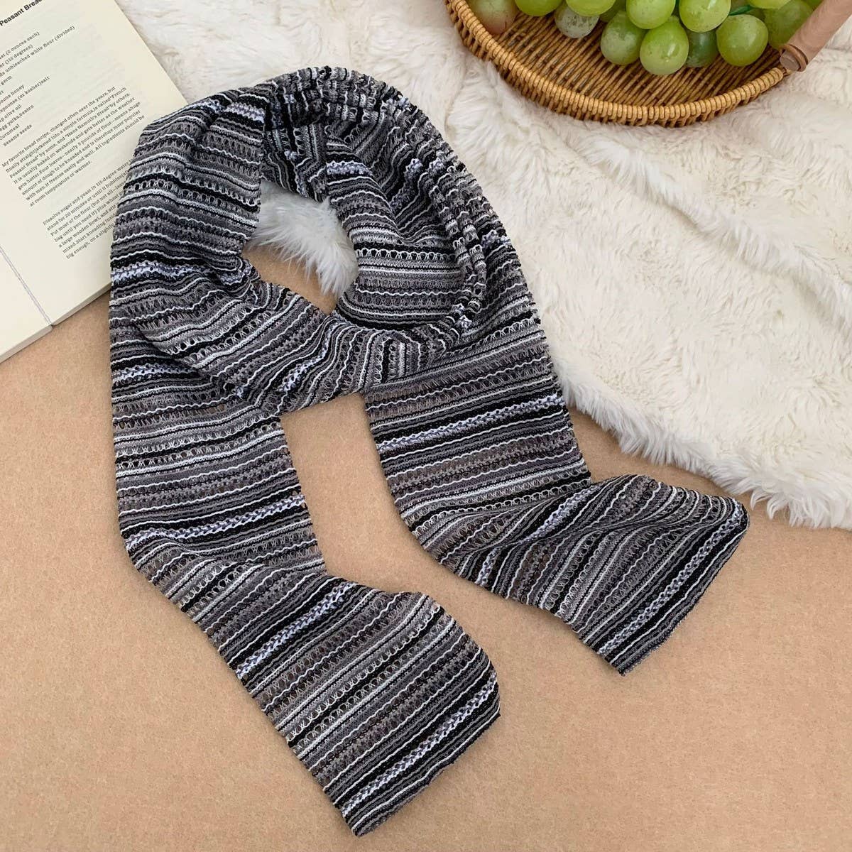Retro Knit Stripe Scarf Colorblock Long Wrap_Cwasc03023