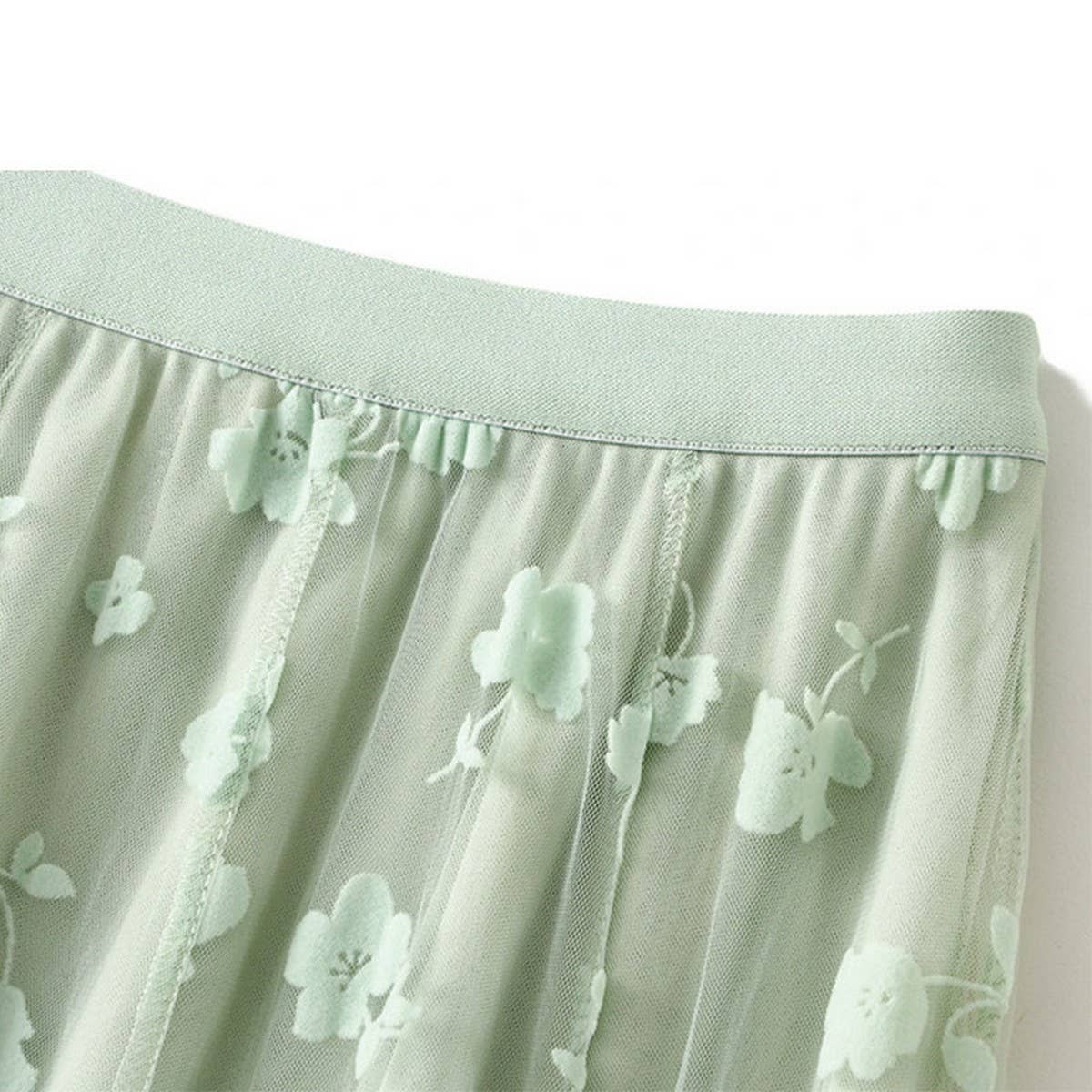 FLOCKED TULLE PATCHWORK A LINE FLARED SKIRT_CWBMS0405