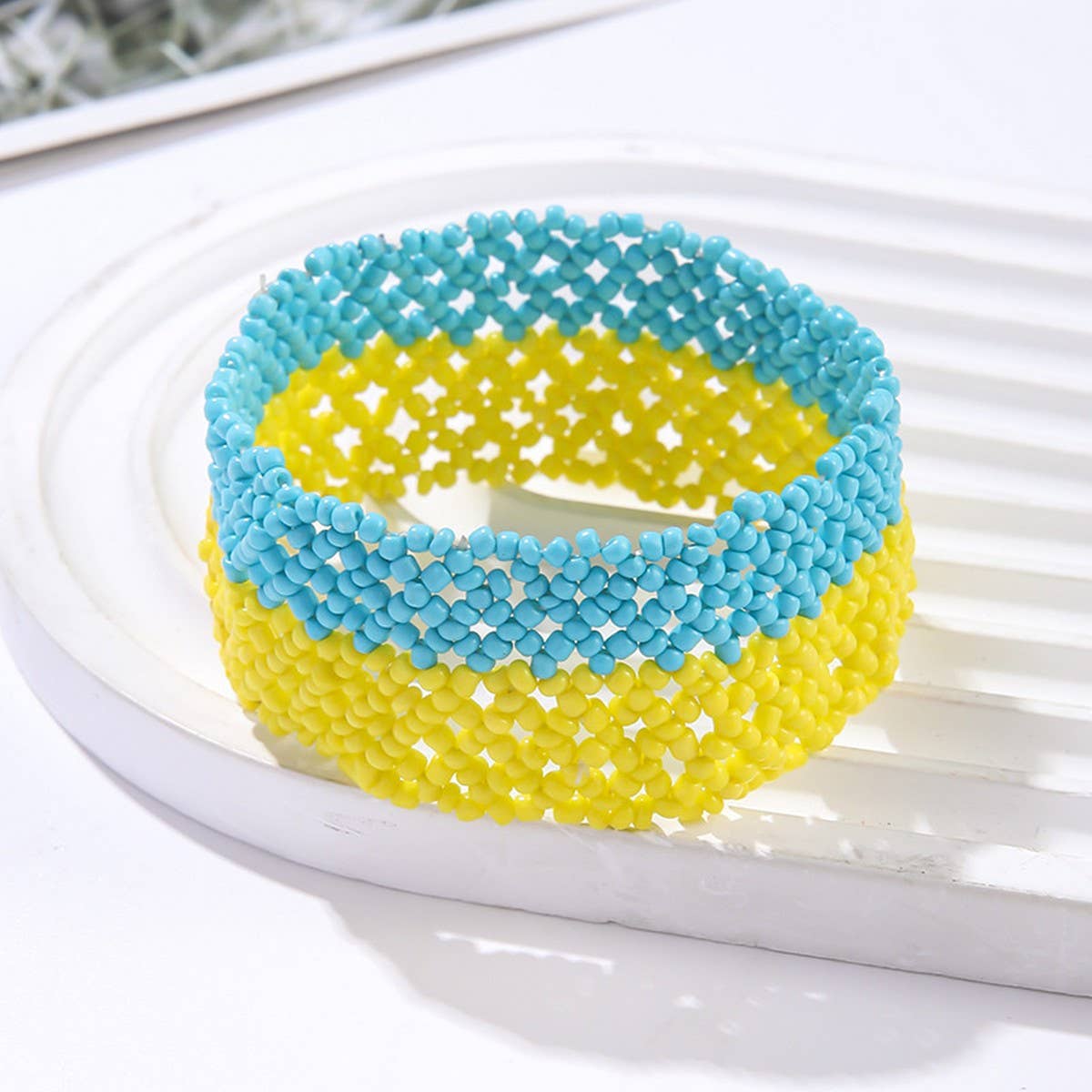 ETHNIC RICE BEAD WOVEN COLORFUL WIDE BRACELET_CWMM3528