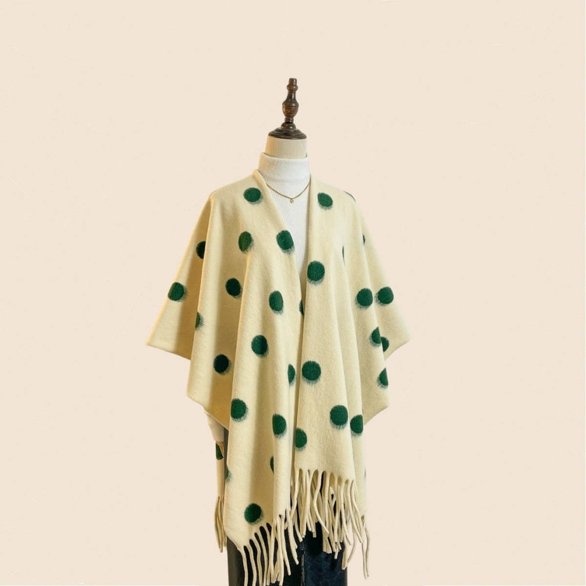 Polka Dot Tassel Shawl Women Vintage Wintercape_Cwocasl00092