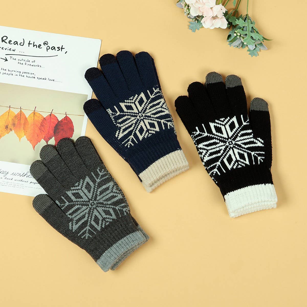 Winter Gloves Octagonal Flower Wool Gloves_Cwag0172