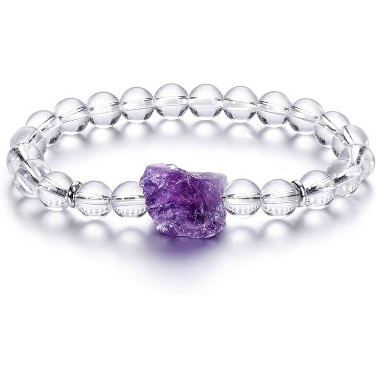 Cwaje3876_Amethyst Irregular Raw Stone Beads Bracelet