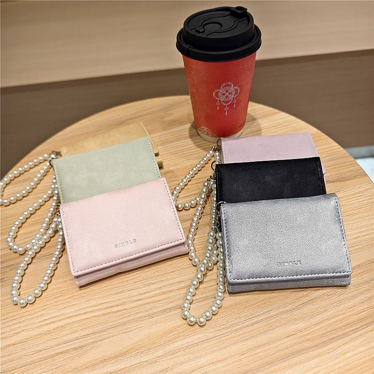 Velvet Pearl Letter Trifold Mini Wallet_Cwab06211