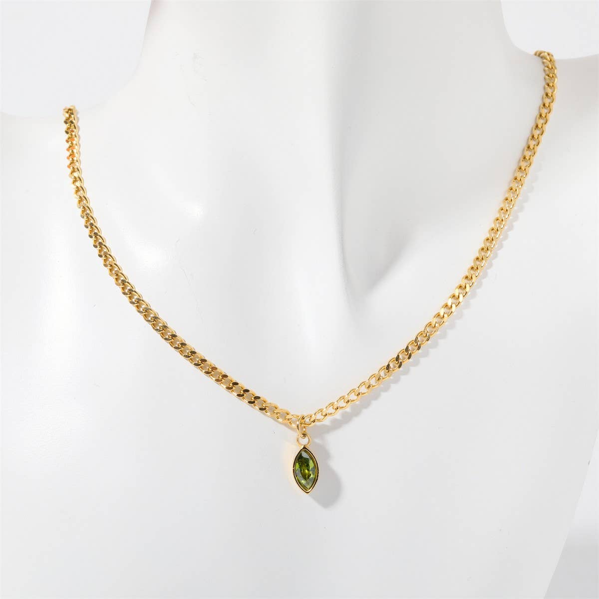 STAINLESS STEEL MARQUIS EYE ZIRCONIA NECKLACE_CWMM5584