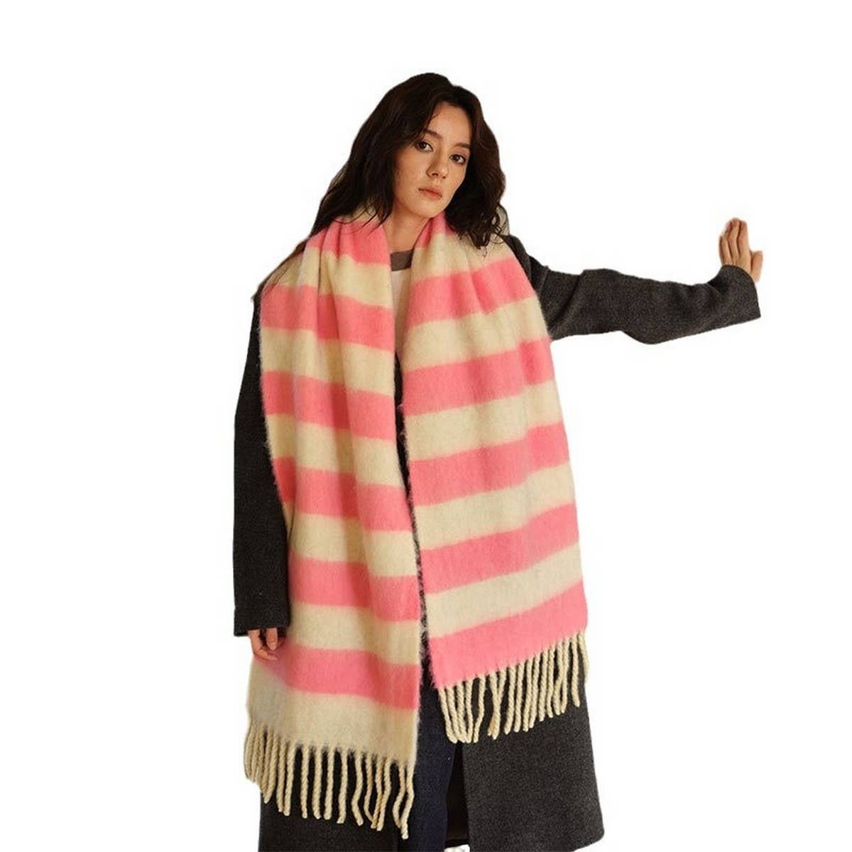 BLUE BROWN STRIPE SCARF THICK WINTER WRAP_CWASC2332