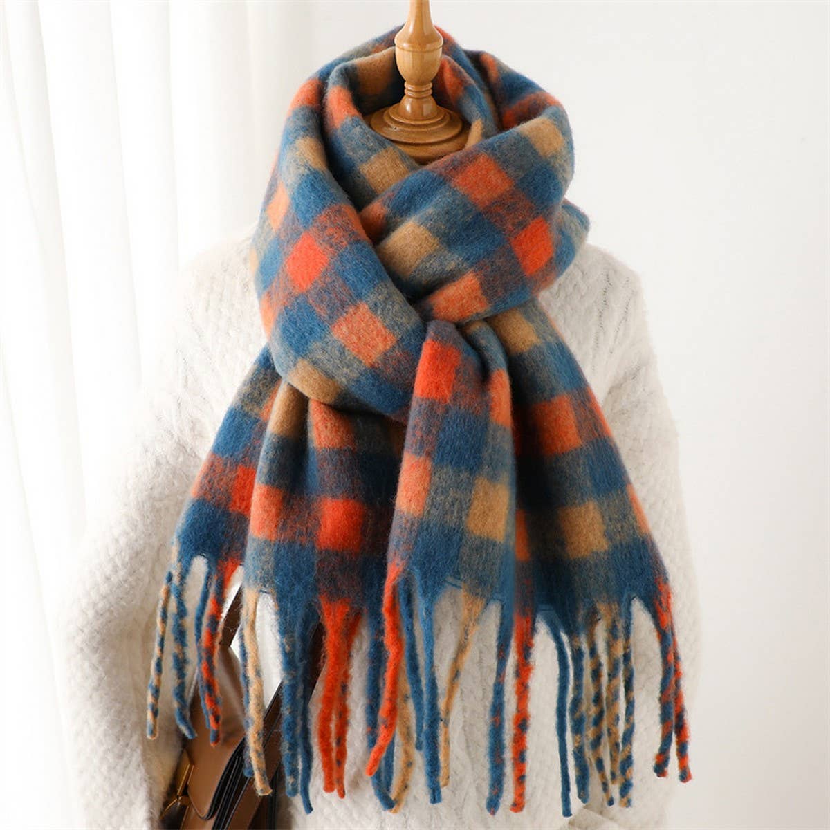 PLAID WINTER SCARF THICK SOFT LONG TASSEL WRAP_CWASC0983