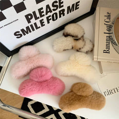 Large Rabbit Fur Hair Claw - Fluffy Winter Clip_Cwasc03146