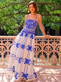 Stylish Vintage Print Long Swing Halter Dress