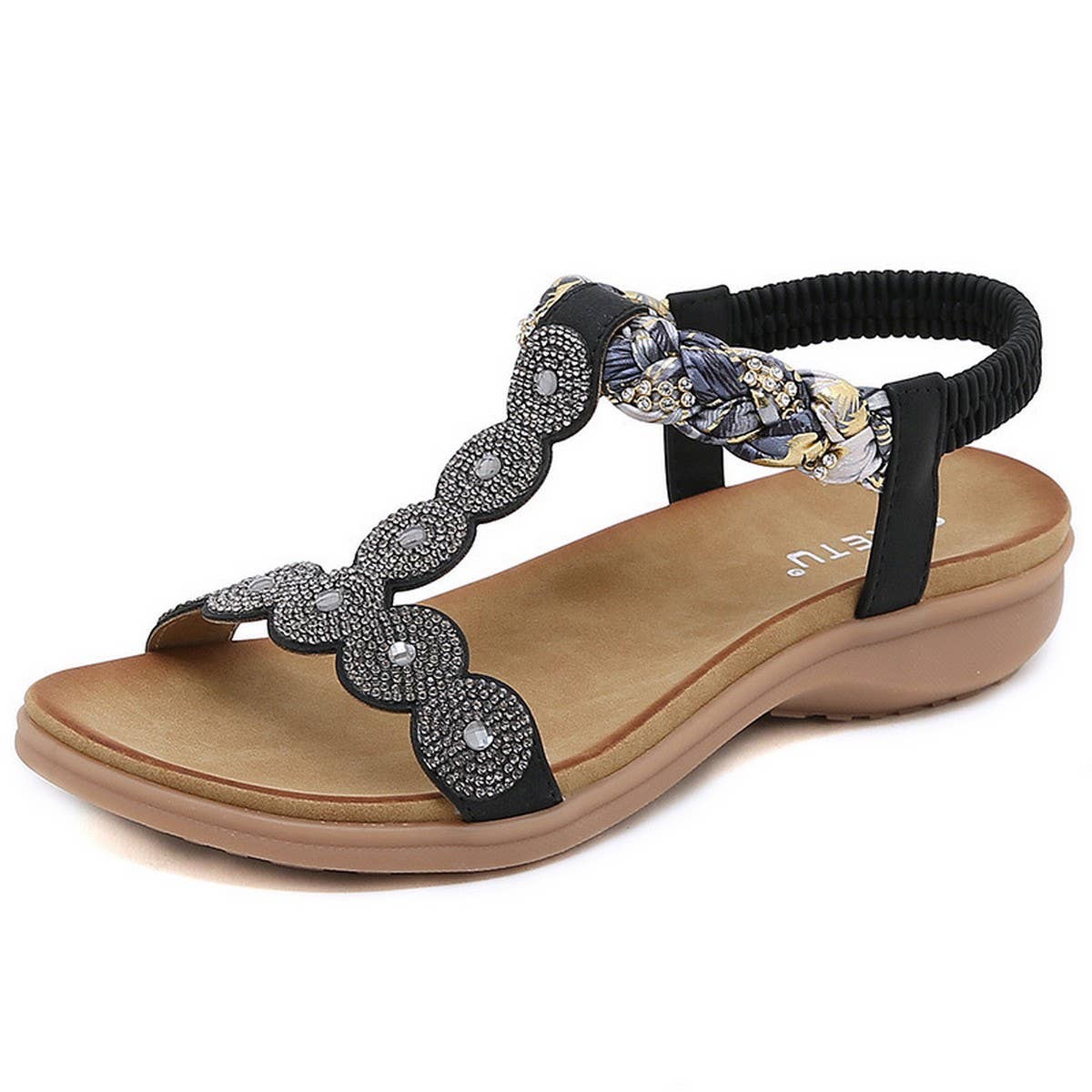 BOHEMIAN RHINESTONE FLAT BOTTOMED BEACH SANDALS_CWSHS0539