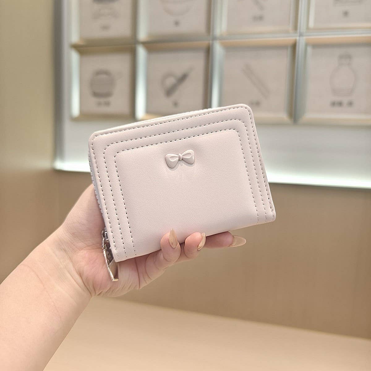 Cute Bow Zip Bifold Wallet For Women_Cwab06227