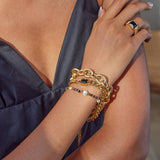 THICK RIBBED CROSS CHAIN BRACELET 18K GOLD STEEL_CWAJE4809