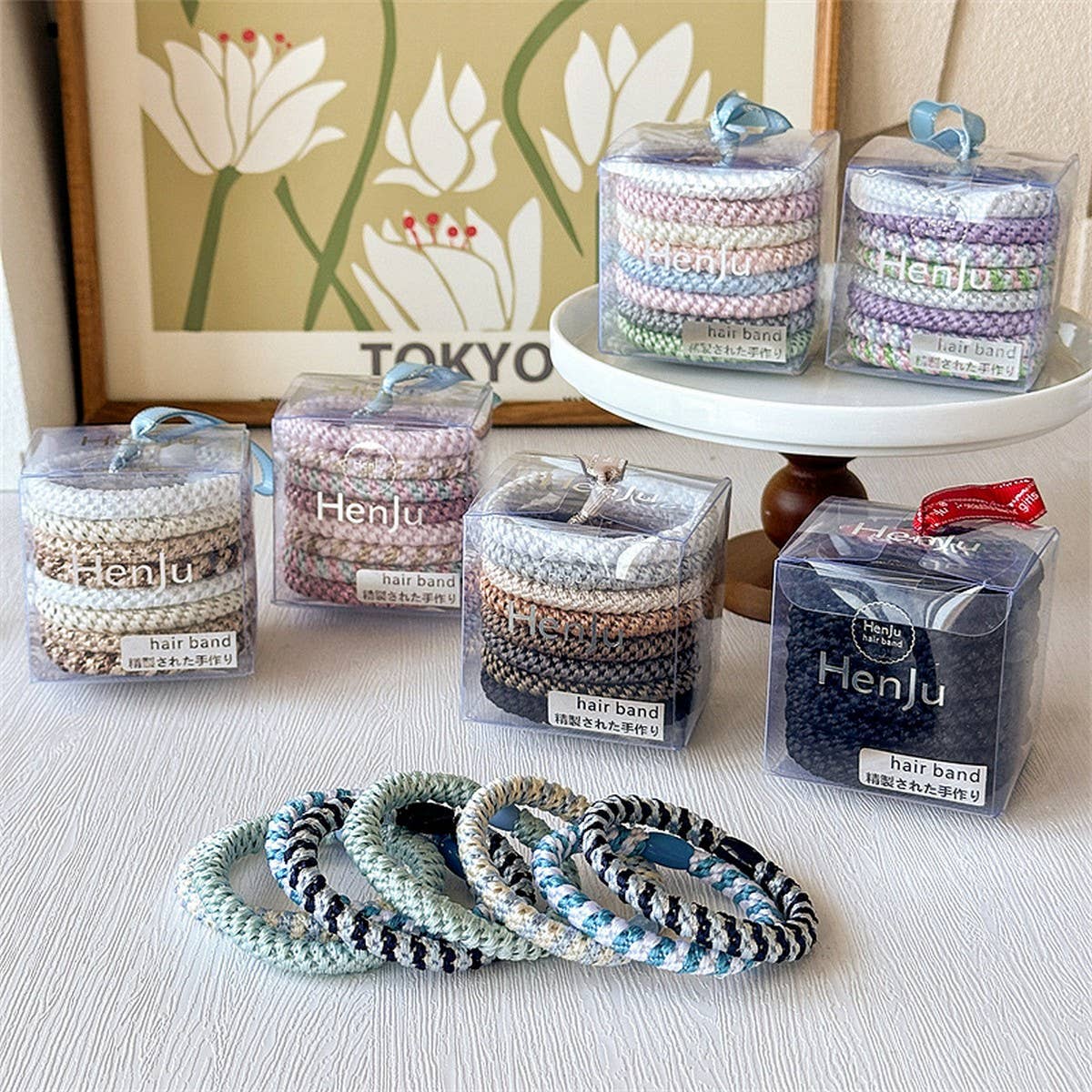 BOXED SMALL FRESH MIXED COLOR HAIR TIE 8 PIECE SET_CWAHA2438