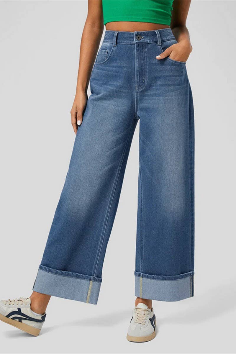 Cwjp0586_High Waist Straight Leg Wide Leg Jeans