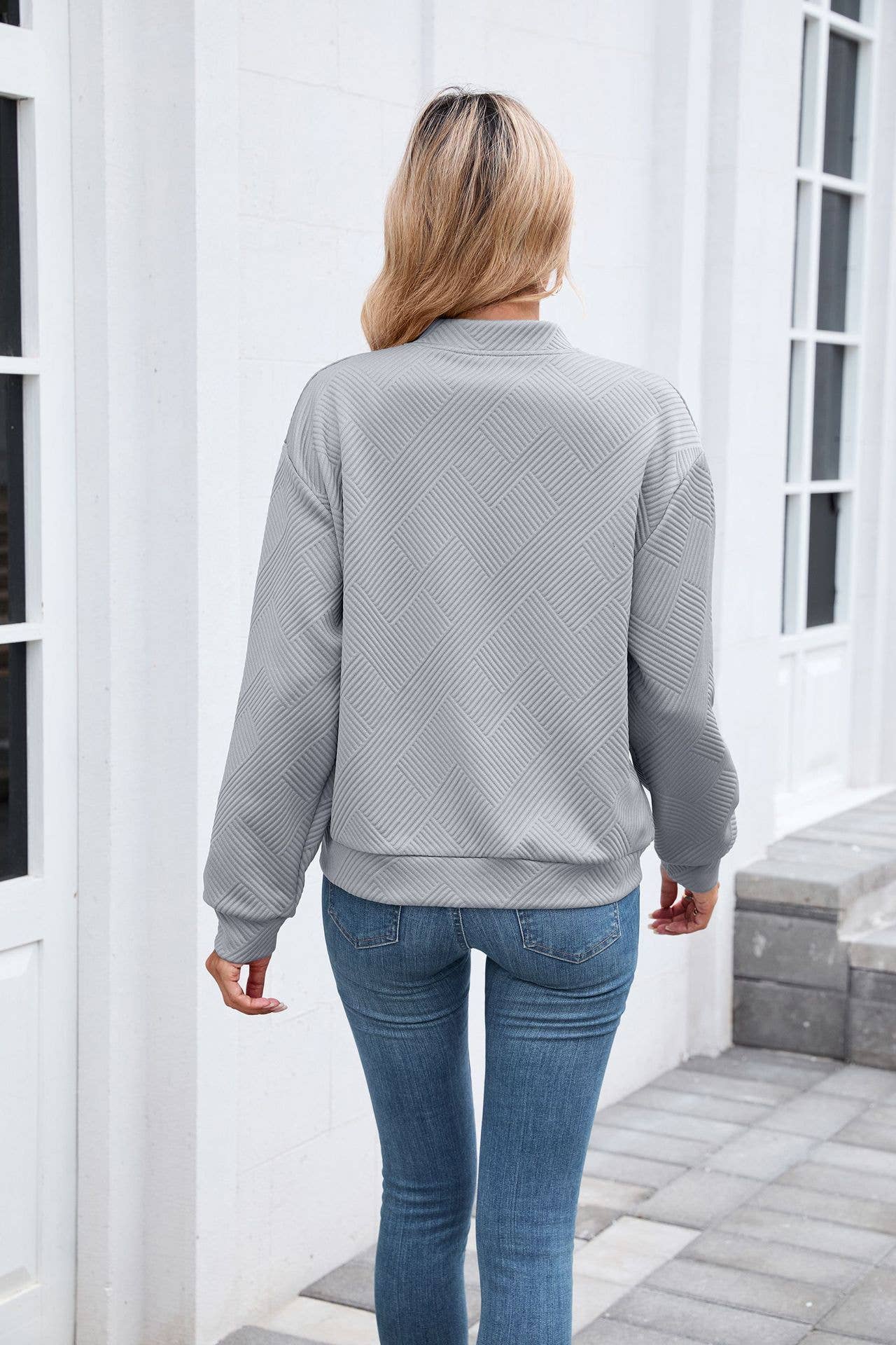 Solid-Color Round-Neck Zipper Loose Jacket