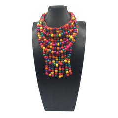 HANDMADE TASSEL COLORED WOODEN BEAD NECKLACE_CWMM4736