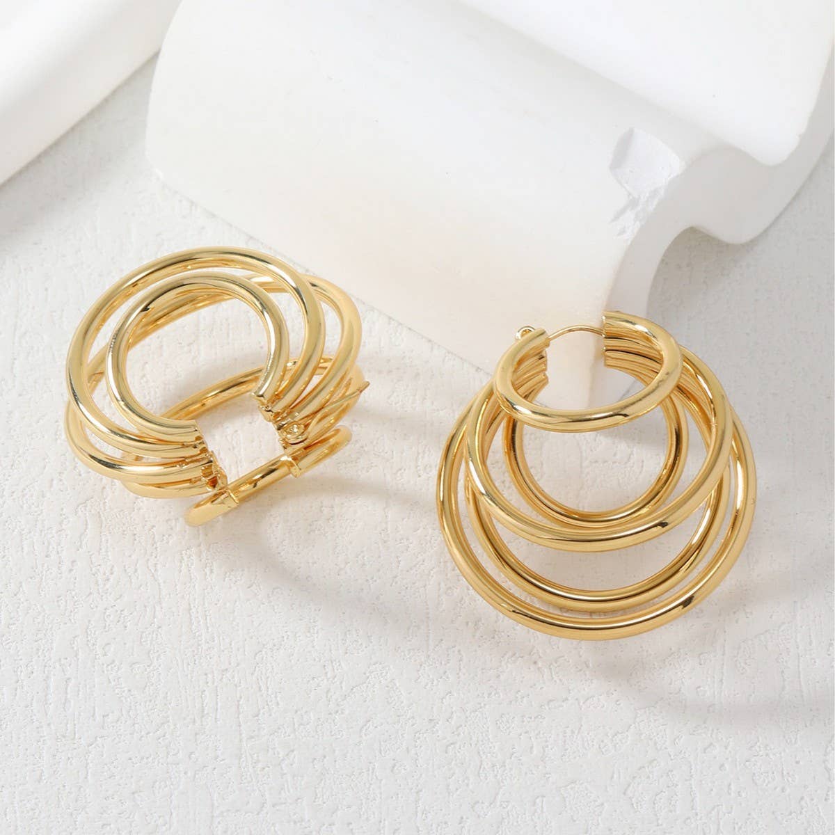 18K GOLD TITANIUM STEEL THREE LAYER EARRINGS_CWMM3599