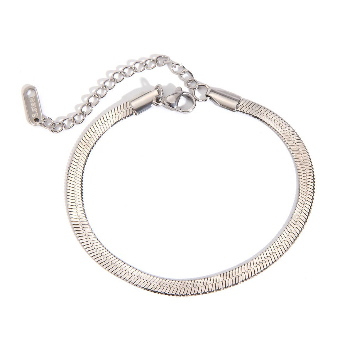 STAINLESS STEEL FLAT SNAKE CHAIN BRACELET NECKLACE_CWAJE4873