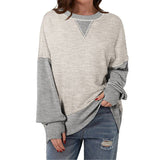 Two-Tone Round-Neck Loose Pullover Hoodie