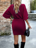 Solid Color Knitted Long-Sleeved Short Dress